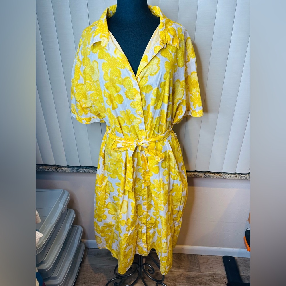 Tucker Yellow Floral Belted Shirtdress 100% Cotton Dress Plus Size 2X